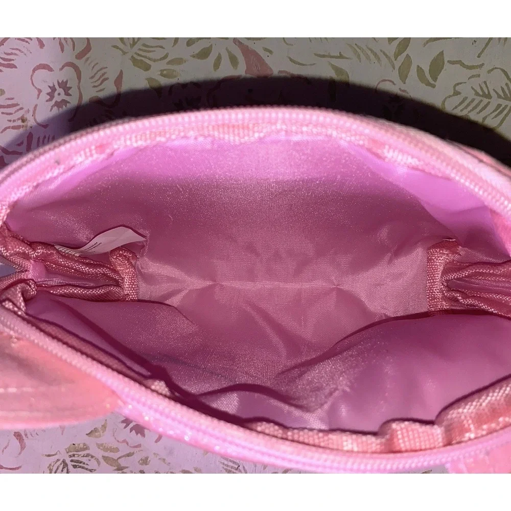 Lot Of 3 Girls Purses 1 Pink Glitter Cat Clutch w/Sanitizer 2 Shiny Plush Purses